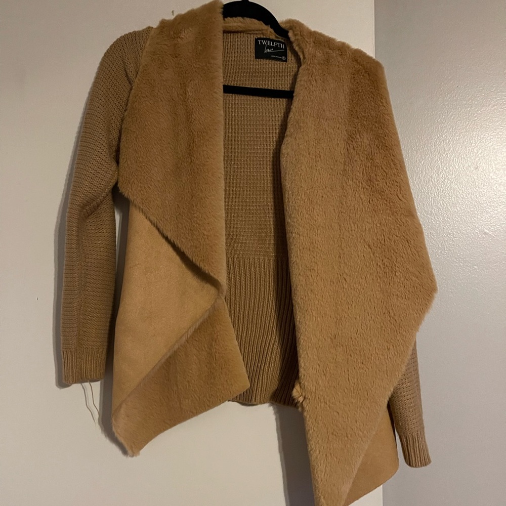 Suede, faux fur lined cardigan